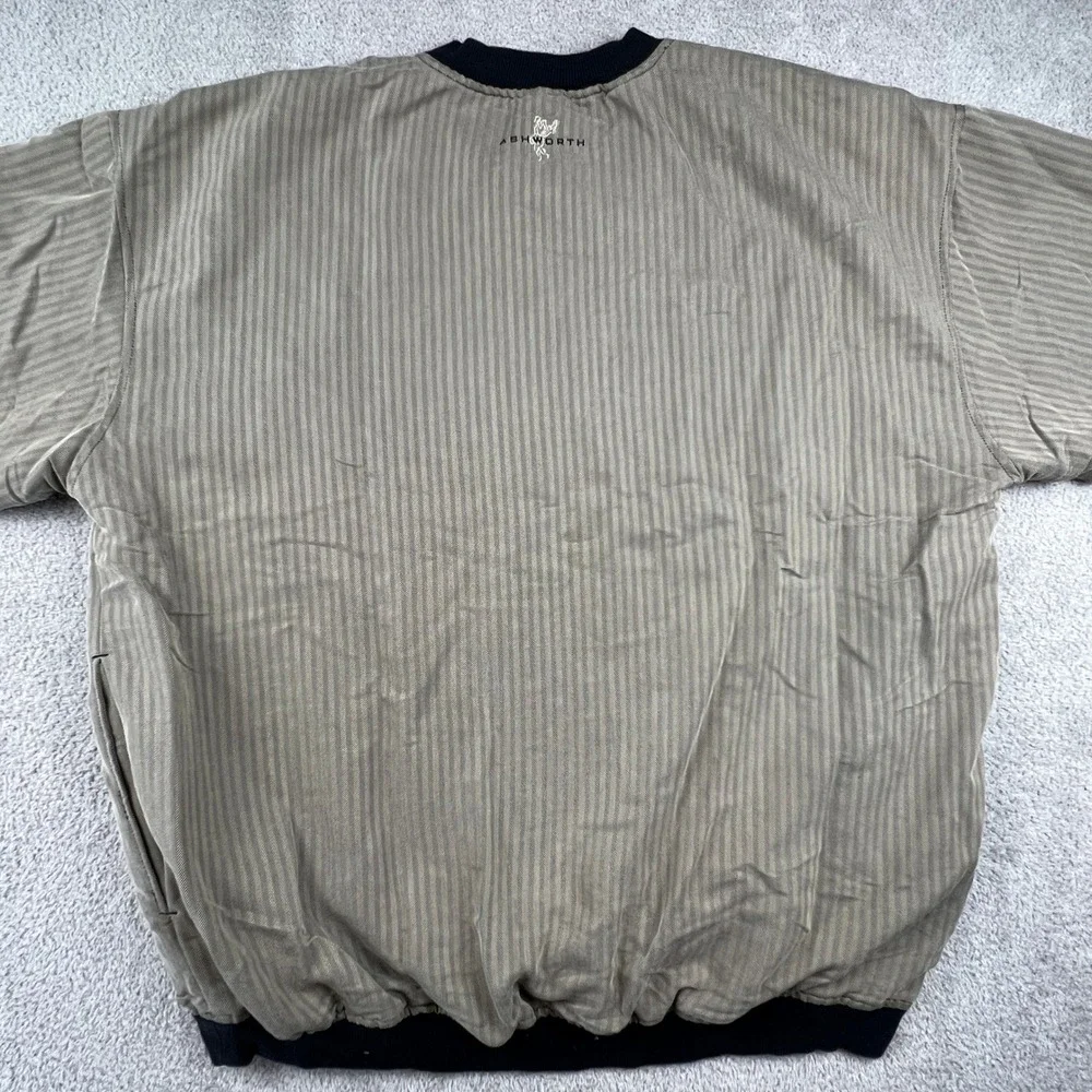 Ashworth Men's V-Neck XL Pullover Olive Herringbone Golf Windshirt Skater‎